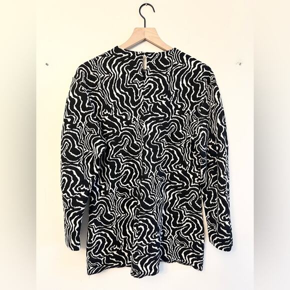 Zara longline jacquard top black and white abstract lines large fall - Picture 7 of 9